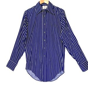 417 Van Heusen Tallman V-Taper Blue White Stripe Button Down Dress Shirt 15 15.5